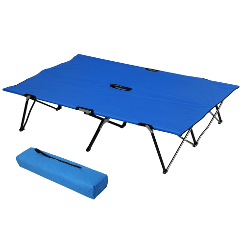 Outsunny Double Camping Bed Camping Cot Foldable Sunbed Outdoor Patio Sleeping Bed Super Light with Carry Bag (Blue)