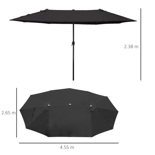 Outsunny 4.6m Garden Parasol Double-Sided Sun Umbrella Patio Market Canopy Shade Outdoor Black - NO BASE