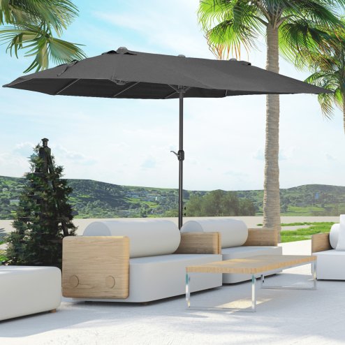 Outsunny 4.6m Garden Parasol Double-Sided Sun Umbrella Patio Market Canopy Shade Outdoor Black - NO BASE