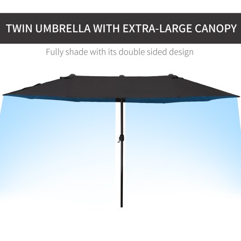 Outsunny 4.6m Garden Parasol Double-Sided Sun Umbrella Patio Market Canopy Shade Outdoor Black - NO BASE