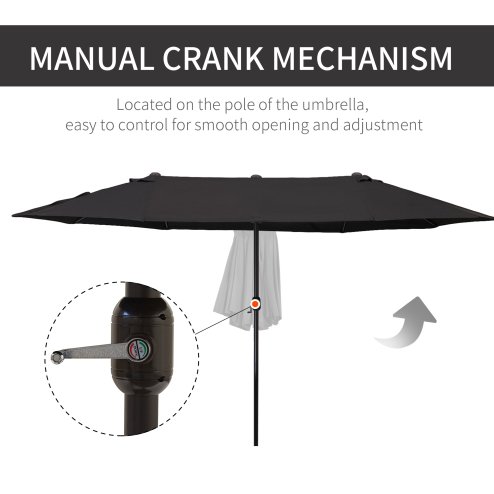 Outsunny 4.6m Garden Parasol Double-Sided Sun Umbrella Patio Market Canopy Shade Outdoor Black - NO BASE