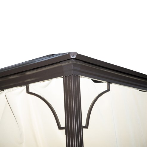 Outsunny 3 x 3(m) Hardtop Gazebo Canopy with Polycarbonate Roof and Aluminium Frame, Garden Pavilion with Mosquito Netting and Curtains, Brown