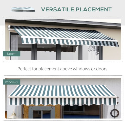 Outsunny 2.5m x 2m Garden Patio Manual Awning Canopy Sun Shade Shelter Retractable with Winding Handle Green and White