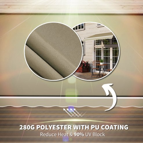 Outsunny 2.5m x 2m Retractable Awning, DIY Garden Awning Canopy, Anti-UV Sun Shade Shelter with Aluminium Frame and Crank Handle, Khaki