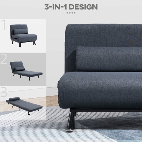 HOMCOM Linen Chair Bed, 3-in-1 Convertible Sleeper Chair with Adjustable Backrest, Pillow, for Living Room, Bedroom