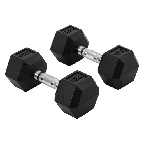 HOMCOM Rubber Dumbbell Sports Hex Weights Sets Home Gym Fitness Hexagonal Dumbbells Kit Weight Lifting Exercise (2 x 10kg)