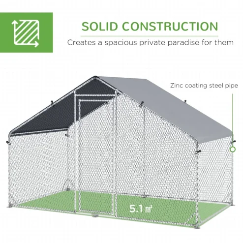 PawHut Walk In Chicken Run Galvanized Chicken Coop Hen Poultry House Cage Rabbit Hutch Pet Playpen Backyard With Water-Resist Cover, 3 x 2 x 2m