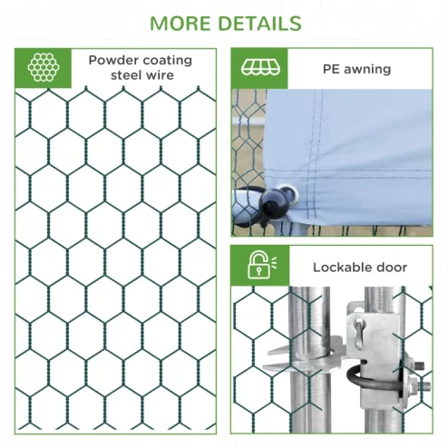 PawHut Walk In Chicken Run Galvanized Chicken Coop Hen Poultry House Cage Rabbit Hutch Pet Playpen Backyard With Water-Resist Cover, 3 x 2 x 2m