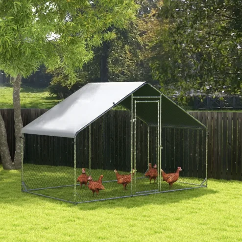 PawHut Walk In Chicken Run Galvanized Chicken Coop Hen Poultry House Cage Rabbit Hutch Pet Playpen Backyard With Water-Resist Cover, 3 x 2 x 2m