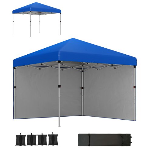 Outsunny 3 x 3 (M) Pop Up Gazebo, UPF 30+ with 2 Sidewalls, Leg Weight Bags and Wheeled Bag, Height Adjustable Party Tent Event Shelter for Garden, Patio, Blue