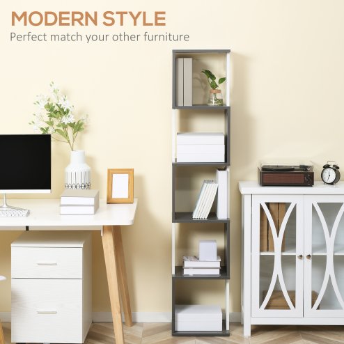 HOMCOM Modern 5-Tier Bookshelf, Freestanding Bookcase Storage Shelving for Living Room Home Office Study