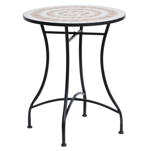 Outsunny 60 cm Mosaic Garden Table, Small Round Outdoor Side Table with Ceramic Top, Plant Stand for Patio, Balcony, Orange and White