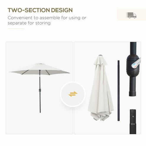 Outsunny 2.6M Garden Parasol Umbrella with Tilt and Crank, Outdoor Sun Parasol Sunshade Shelter with Aluminium Frame, Grey