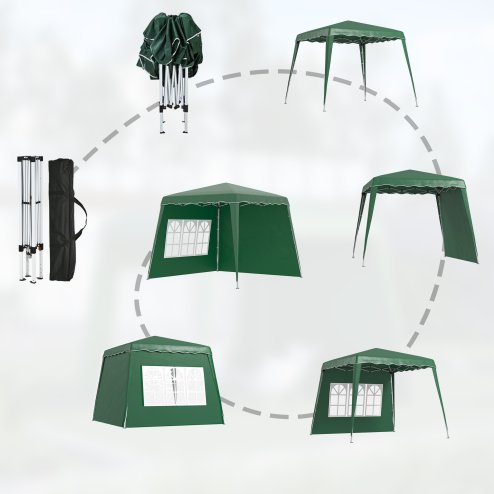 Outsunny 2.4 x 2.4m Pop Up Gazebo Canopy Tent with 2 Sidewalls and Carry Bag, Height Adjustable, UV50+ Party Tent Event Shelter for Garden, Patio, Green