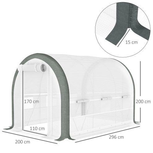 Outsunny 3 x 2(m) Walk-in Polytunnel Greenhouse with Upgraded Structure, Zipped Roll Up Mesh Door, 6 Mesh Windows, Tunnel Warm House Tent with PE Cover, 6 Plant Labels and Gloves, White
