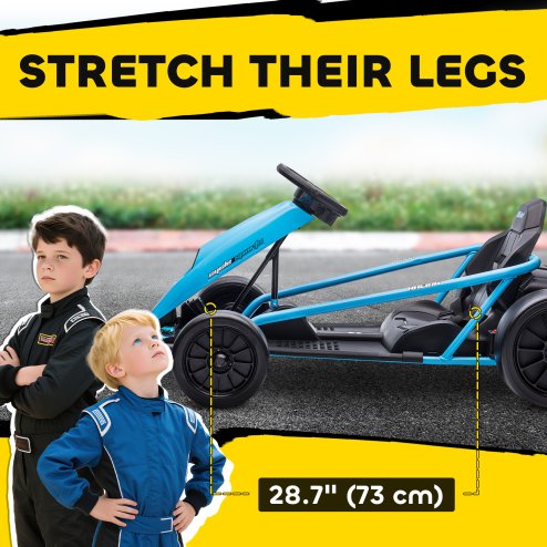 HOMCOM 24V Electric Go Kart for Kids, Drifting Ride-On Racing Go Kart with Slow Start, Music, Horn Honking and Safety Belt, for 8-12 Years Old, Blue