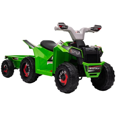 HOMCOM Electric Quad Bike, 6V Kids Ride On All Terrain Vehicle with Back Trailer for Ages 18-36 Months - Green Image