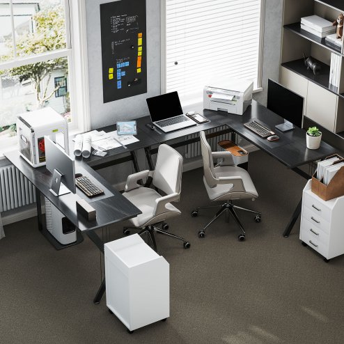 HOMCOM L Shaped Gaming Desk, 155 x 130cm Corner Computer Desk with CPU Stand for Home Office, Study Workstation, Black