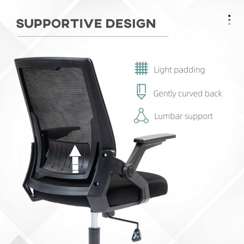 Vinsetto Mesh Office Chair, Desk Chair with Lumbar Support, Flip-up Armrest, Swivel Wheels, Adjustable Height, Black