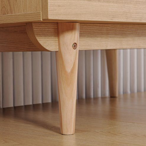 HOMCOM 2 Door Wardrobe with 2 Drawers, Hanging Rail, Anti-tipping Design for Bedroom Clothes Storage Organiser, Natural Wood Colour