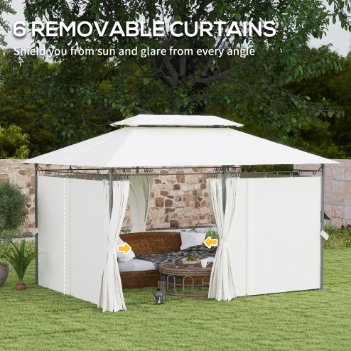 Outsunny 3 x 4m Garden Gazebo with Sides, Double Roof Metal Gazebo, Outdoor Gazebo Canopy Shelter for Patio, Deck, Cream White