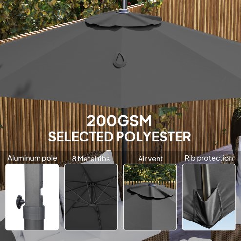 Outsunny 3 x 3(m) Cantilever Parasol with Cross Base, Garden Umbrella with 360 Rotation, Crank Handle and Tilt for Outdoor, Patio, Black
