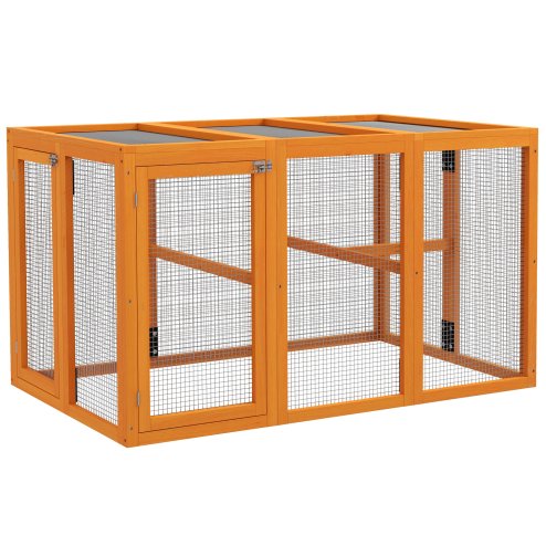 PawHut Wooden Chicken Run Hen Coop House Combinable Design Outdoor Use with Perches, for 1-3 Chickens, Ducks, 140 x 84 x 80cm