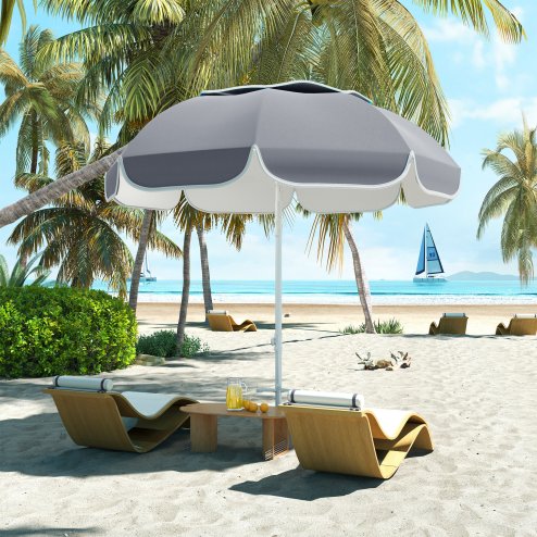 Outsunny 2m Beach Umbrella Portable with Sand Anchor, Adjustable Height & Tilt Beach Parasol with Carry Bag, UPF50+ UV Protection Sunshade Shelter, Grey