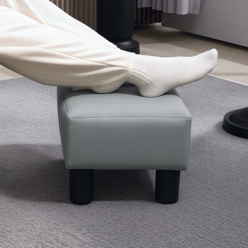 HOMCOM Faux Leather Footstool, Small Foot Rest, Rectangle Sofa Stool for Bedroom Living Room, Grey Image