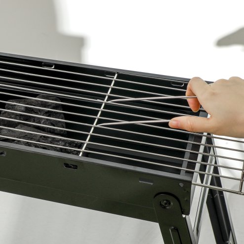 Outsunny Portable Charcoal Grill with Pull-Out Charcoal Basin, Folding Tabletop Barbecue, Compact Camping BBQ, Galvanised Metal, 73 x 20 x 35 cm, Black