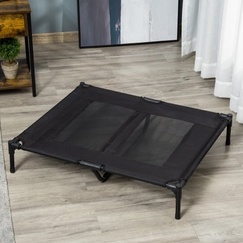 PawHut Large Raised Dog Bed Cat Elevated Lifted Cooling Portable Camping Basket Outdoor Indoor Mesh Pet Cot Metal Frame Black Image