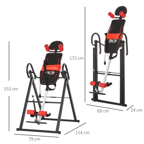 HOMCOM Gravity Inversion Table w/ Safety Belt Adjustable Hand Stand Home Back Stretcher Machine For Muscle Pain Relief, Red
