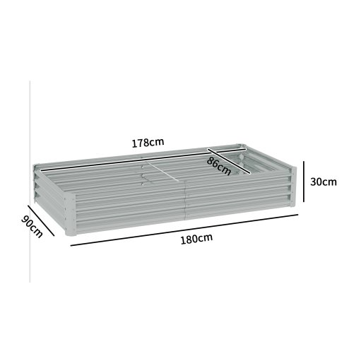 Outsunny Galvanised Raised Garden Bed, 180 x 90 x 30cm Raised Bed with Reinforcing Bars, Outdoor Raised Planter with Open Bottom for Vegetables, Flowers, Herbs, Silver
