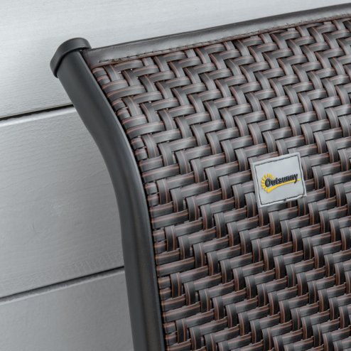 Outsunny Set of 2 Outdoor Wicker Folding Chairs, Patio PE Rattan Dining Armrests Chair set with 7 Levels Adjustable Backrest, for Outdoors, Camping, Brown