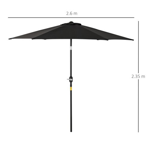 Outsunny 2.6M Garden Parasol Umbrella with Tilt and Crank, Outdoor Sun Parasol Sunshade Shelter with Aluminium Frame, Black
