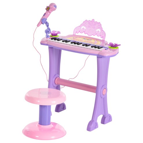 HOMCOM 32 Keys Kids Mini Electronic Keyboard Musical Instrument Educational Game Toy Children Grand Piano Stool Micropho Image