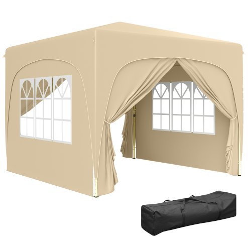 Outsunny 3 x 3(m) Pop Up Gazebo with Sides and Carry Bag, UPF50+, Height Adjustable Party Tent Instant Event Shelter for Garden, Outdoor, Patio, Sand