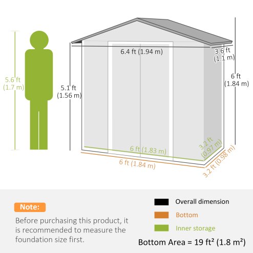 Outsunny 6.5 x 3.5ft Metal Garden Shed, Outdoor Storage Shed for Tool Organization with Double Sliding Doors and 4 Vents for Garden, Patio, Dark Grey