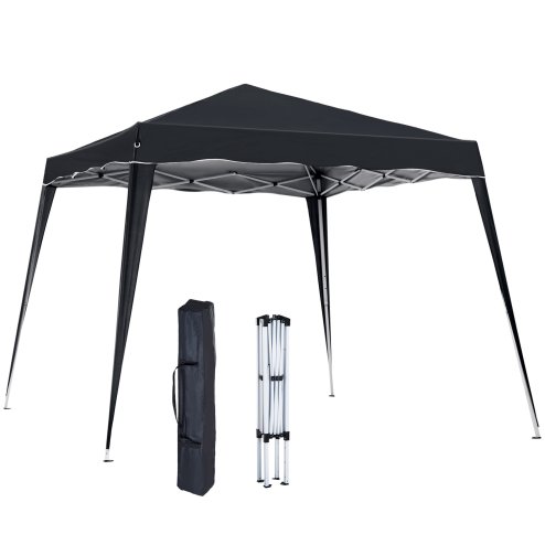 Outsunny 3 M x 3 M Base/ 2.5 M x 2.5 M Top Pop Up Gazebo, 2 Person Setup Instant with Carry Bag, Height Adjustable Slant Leg Party Tent Instant Event Shelter for Garden, Patio, Black