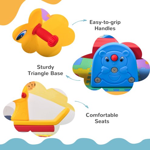 HOMCOM Seesaw for Children, Teeter Totter with Easy-Grip Handles for 1-4 Years, Indoor Outdoor Playground Equipment with 2 Seats, Multicolour