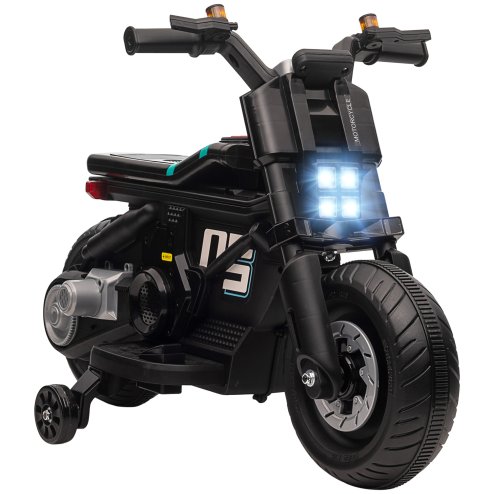 HOMCOM 6V Kids Electric Ride On Motorcycle Vehicle w/ Siren, Horn, Headlights, Music, Training Wheels, for Outdoor Play, Ages 3-5 Years - Black Image