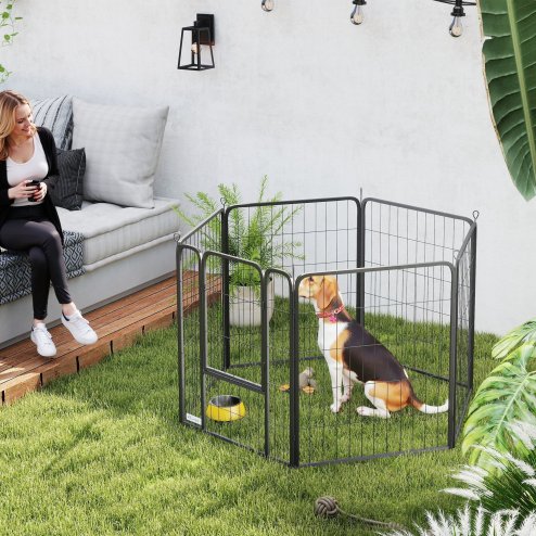 PawHut Dog Pen, 6 Panel Puppy Pen, Steel Dog Playpen, for Medium Breeds, 80cm Tall, Black