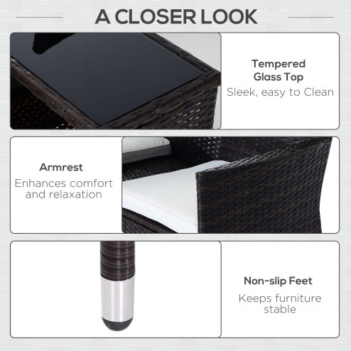 Outsunny 2 Seater Rattan Sofa with Cushions, Wicker Garden Loveseat with Armrests, Outdoor Garden Sofa Couch with Metal Frame for Patio, Brown