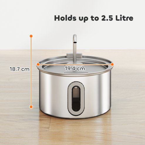 PawHut Cat Water Fountain for Drinking, 2.5L Cat Fountain Stainless Steel Automatic with Ultra-Silent Pump, Water-Level Window, Filters