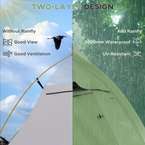 Outsunny 1-2 Man Camping Tent, Double Layer Dome Tent with 2000mm Waterproof Rainfly and Carry Bag, Lightweight for Fishing, Travel, Hiking, Sports, Festival, Green