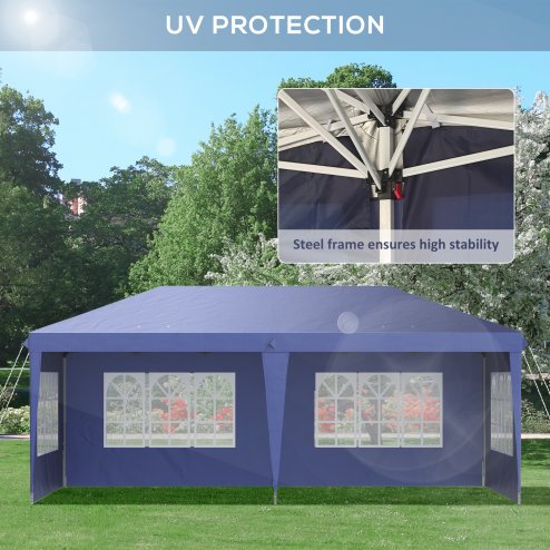 Outsunny 3 x 6m Garden Pop Up Gazebo, Height Adjustable Marquee Party Tent with Sidewalls, Storage Bag, Blue