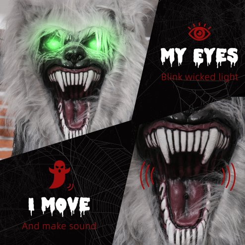 HOMCOM 210cm Skeleton Werewolf Outdoor Halloween Decoration, Halloween Animatronic with Sound Activated, Light Up Eyes, Sound Effects, Animated Prop for Haunted House