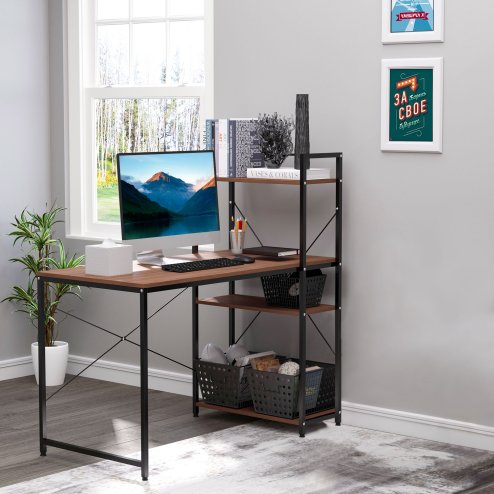 HOMCOM Computer Desk with Storage Shelves on Left or Right, Industrial Reversible Writing Desk for Home Office, Study, Easy Assembly, 120 x 64 x 121cm