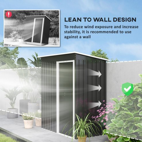 Outsunny 5 x 3ft Garden Storage Shed with Sliding Door and Sloped Roof, Lean to Outdoor Equipment Tool Shed for Garden, Black