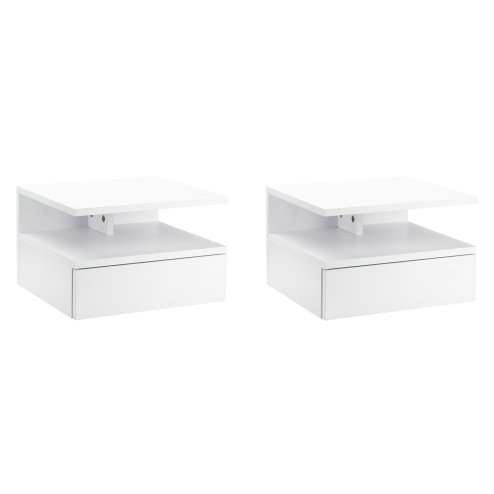 HOMCOM Floating Bedside Table Set of 2, Wall Mount Nightstands with Storage Drawer and Open Shelf for Bedroom, White